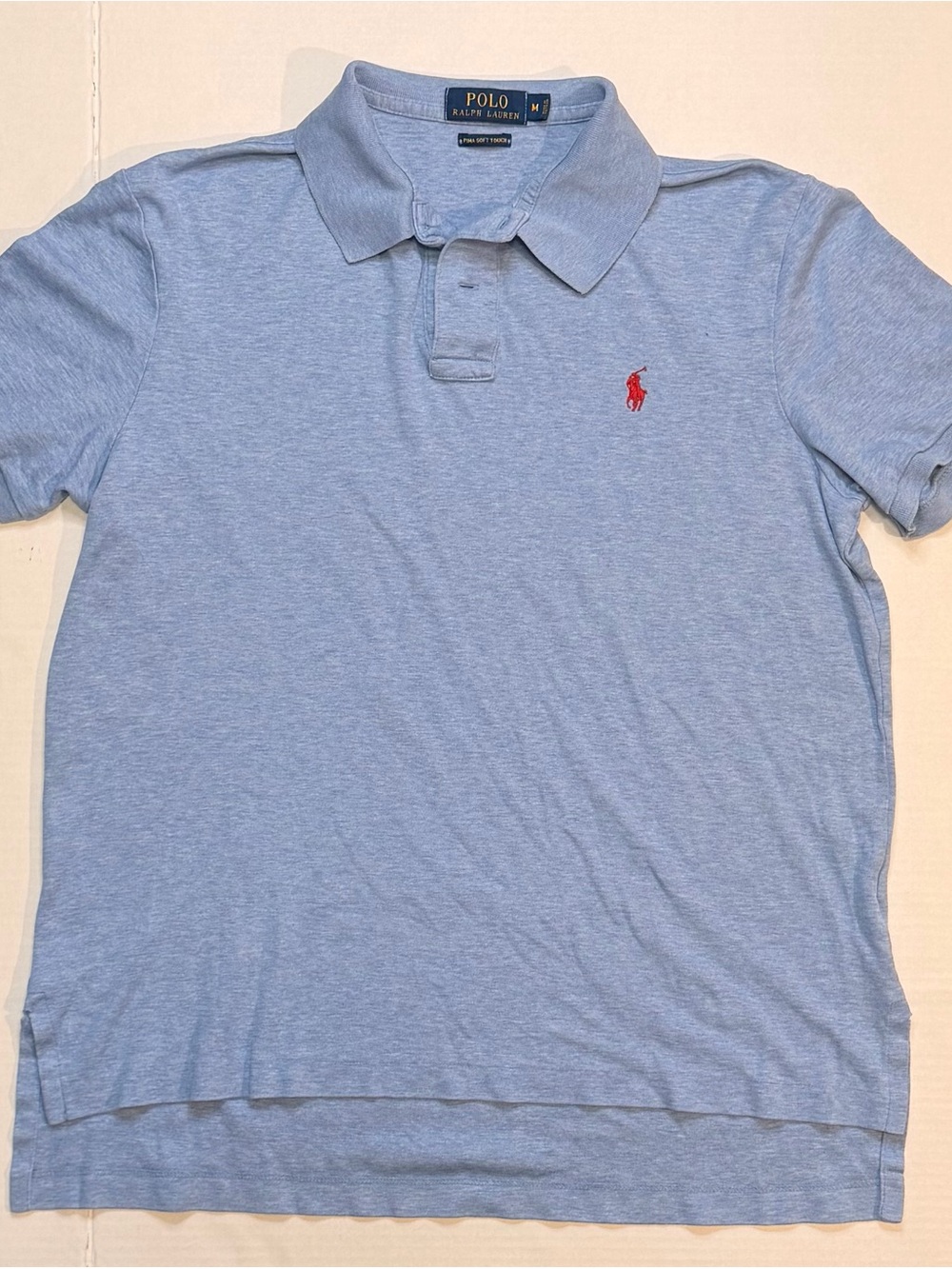 Polo by Ralph Lauren Heather Light Blue Pima Soft Touch Tee with Red Logo